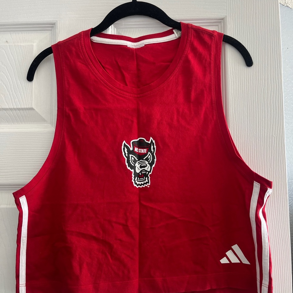Adidas NC State Wolfpack Women’s Red Tank Top with Bold Graphic